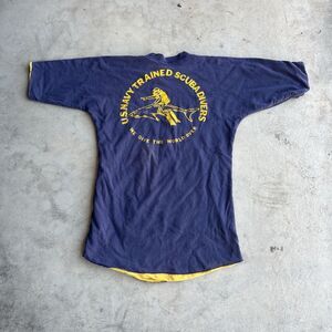 80s Vintage US navy Trained Scuba Divers Tee Seamless Mens L Revserible